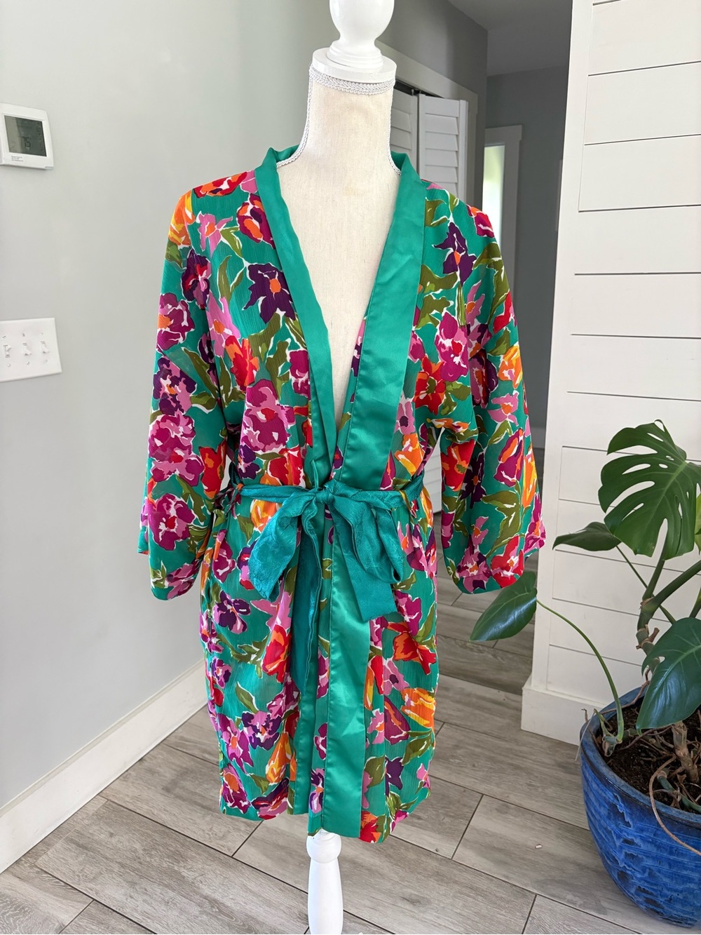 Vintage Victoria Secret gold label Satin-Trim Robe - Teal Green OS